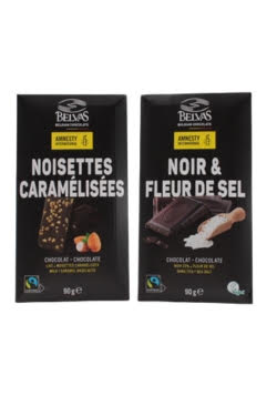 Duo de tablettes de chocolat Belvas : lait Noisettes et chocolat noir  