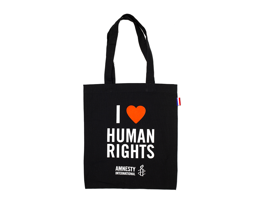 Sac en coton noir I love human rights